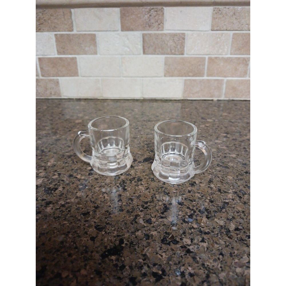 2 Vintage Mini‎ Beer Mug Shot Glasses, Federal Clear Glass 1 ounce